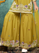 Green festive silk sharara suit for girls