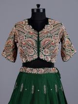 Bottle green embroidered crepe silk lehenga choli