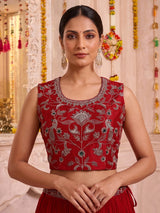 Red designer georgette silk cape lehenga choli