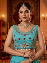 Sky blue navratri cotton silk lehenga choli with dupatta