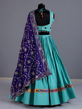 Sky blue navratri cotton silk lehenga choli with dupatta