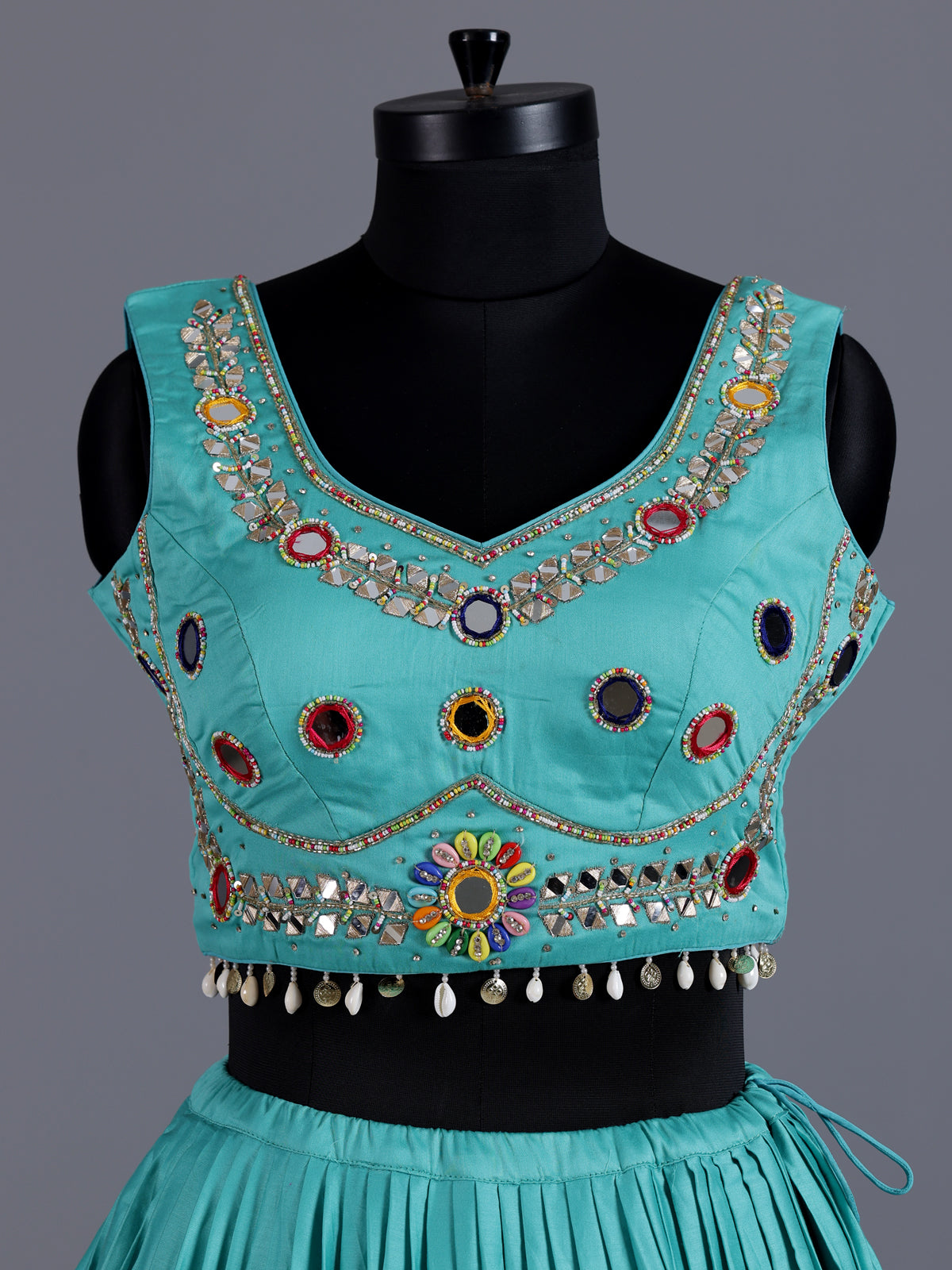 Sky blue navratri cotton silk lehenga choli with dupatta