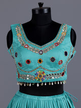 Sky blue navratri cotton silk lehenga choli with dupatta