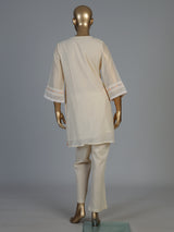 Beige cotton silk co-ord set with elegant embroidery