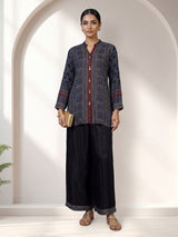 Blue ajrakh kurti set with classic palazzo styling