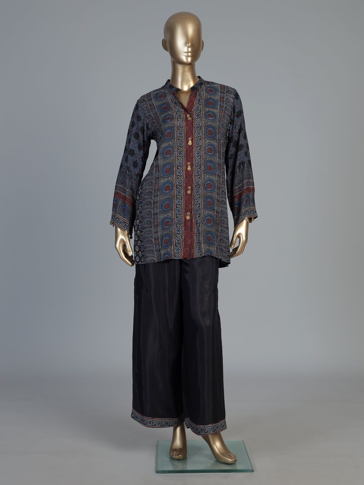 Blue ajrakh kurti set with classic palazzo styling