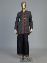 Blue ajrakh kurti set with classic palazzo styling