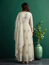 White shimmer silk kurti set with graceful floor length flair