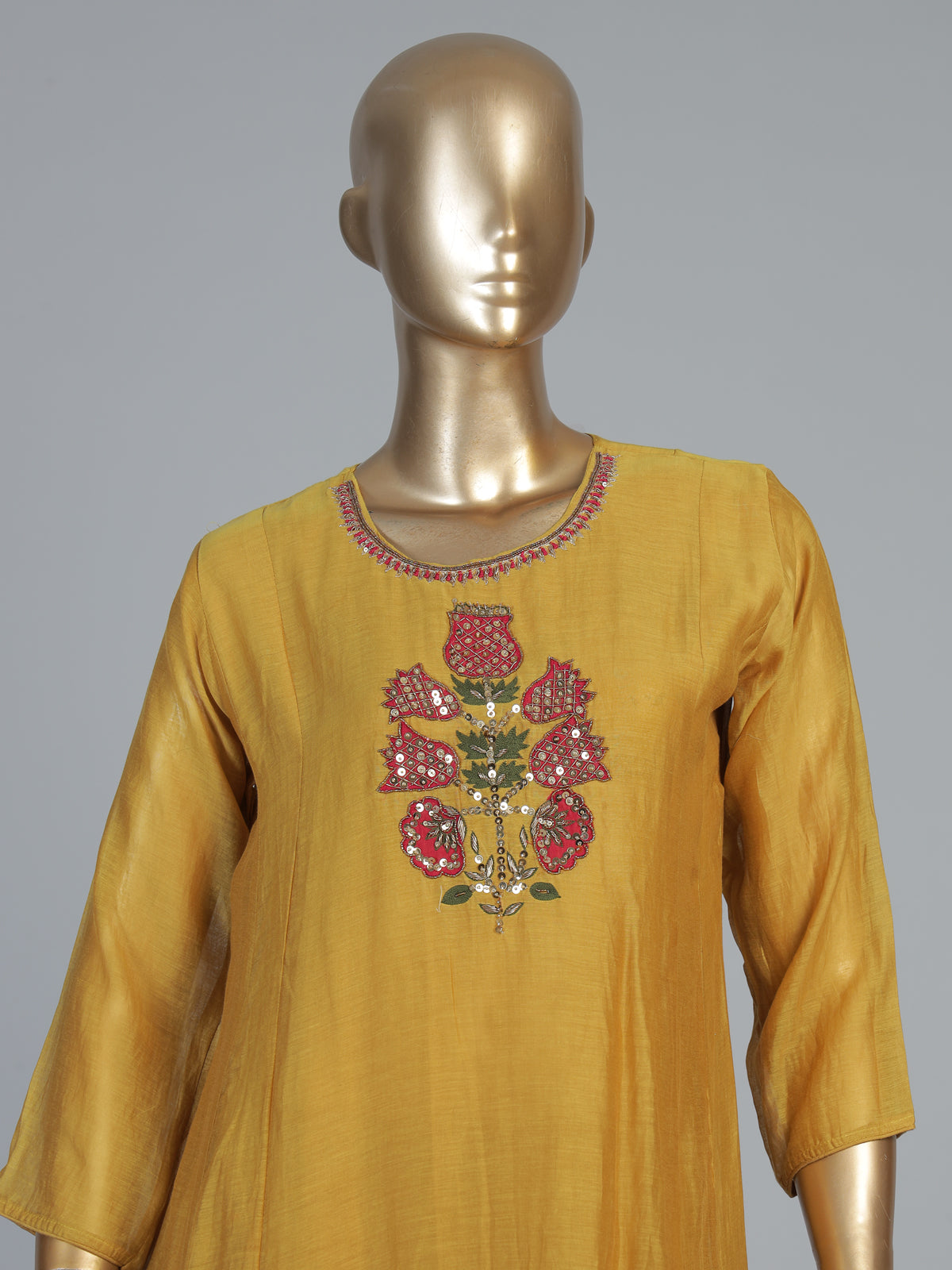 Mustard festive kurti set with timeless ethnic detailing