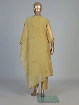 Mustard cotton silk kurti set with artisan embroidery