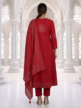 Red anarkali kurti set inspired by folk traditions