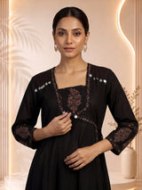Black printed anarkali kurti set with ethnic charm