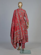 Red printed kurti set with kalamkari inspired charm