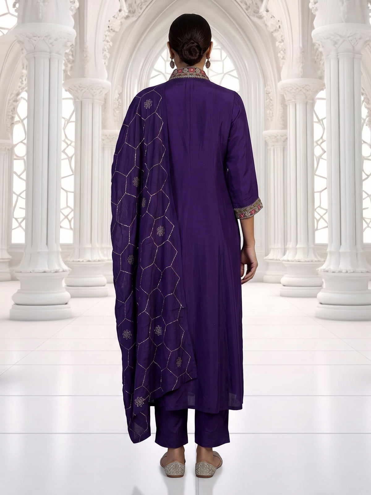 Purple anarkali kurti set with regal festive elegance