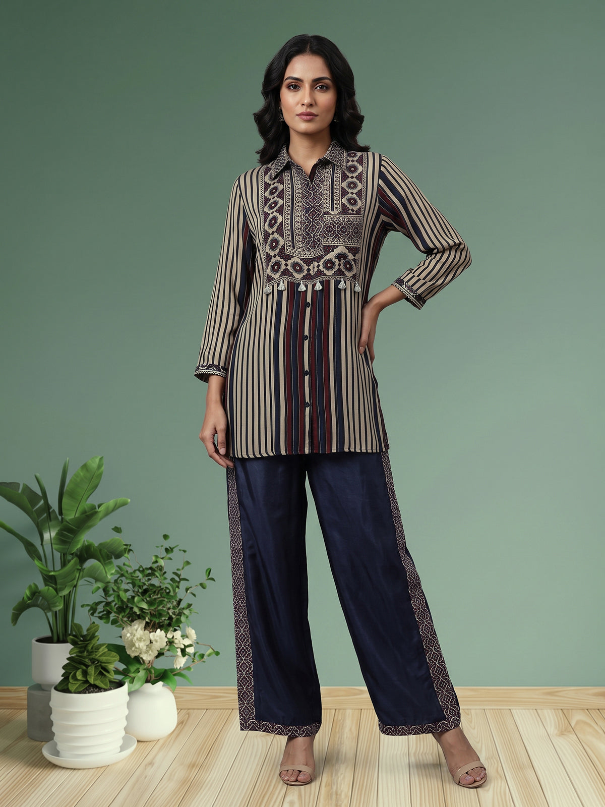 Multi printed designer palazzo fusion set