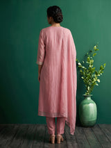 Pink crepe silk kurti set with luxurious festive sparkle