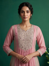 Pink crepe silk kurti set with luxurious festive sparkle