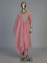 Pink crepe silk kurti set with luxurious festive sparkle