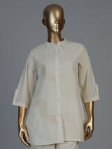 White linen thread work co ord set with elegant palazzo pants