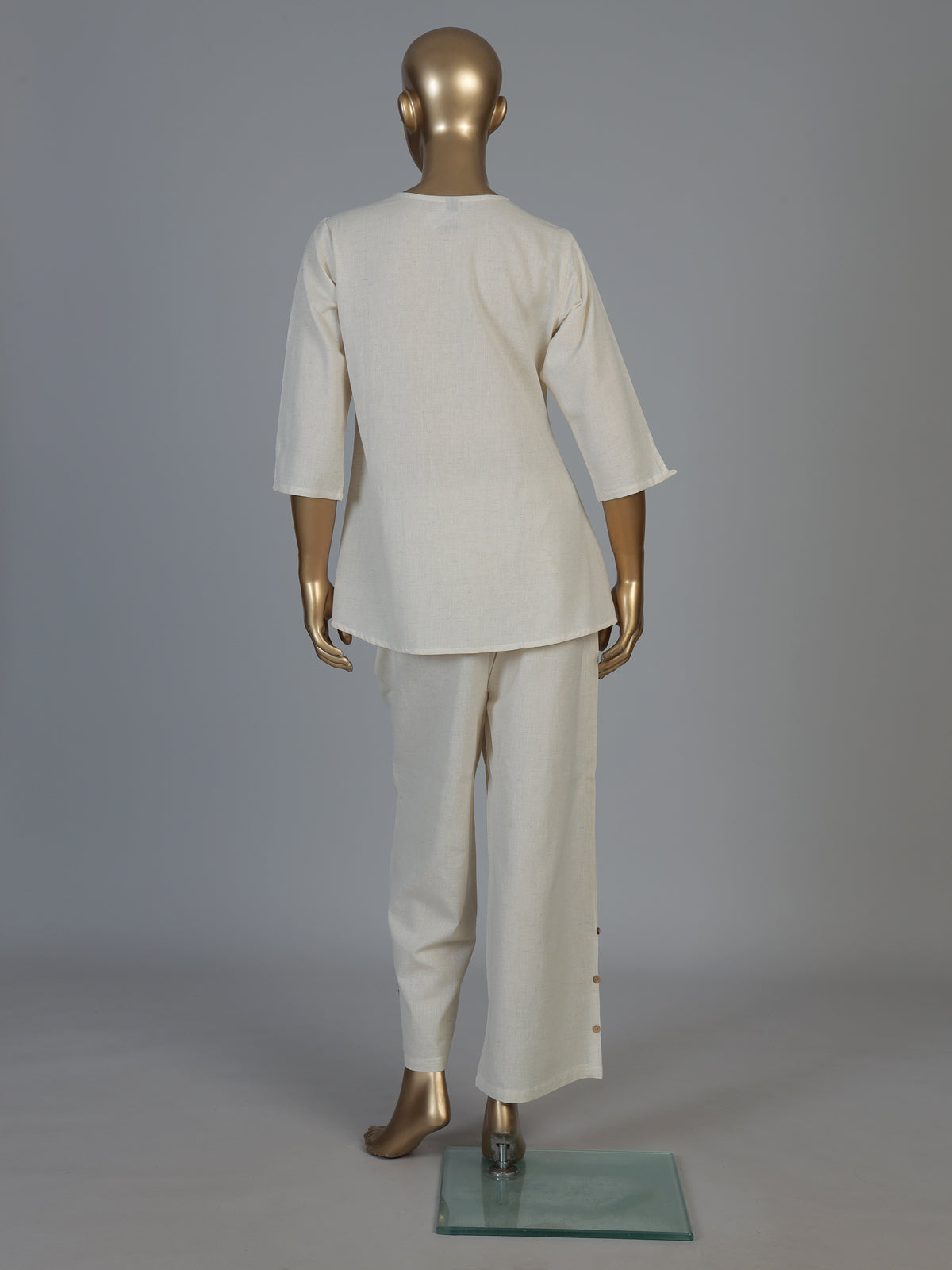 White cotton linen thread work co ord set with palazzo pants
