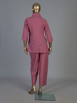 Pink cotton thread work co ord set with stylish pants