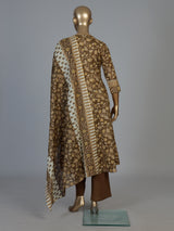 Dusty brown cotton silk anarkali kurti set with printed dupatta