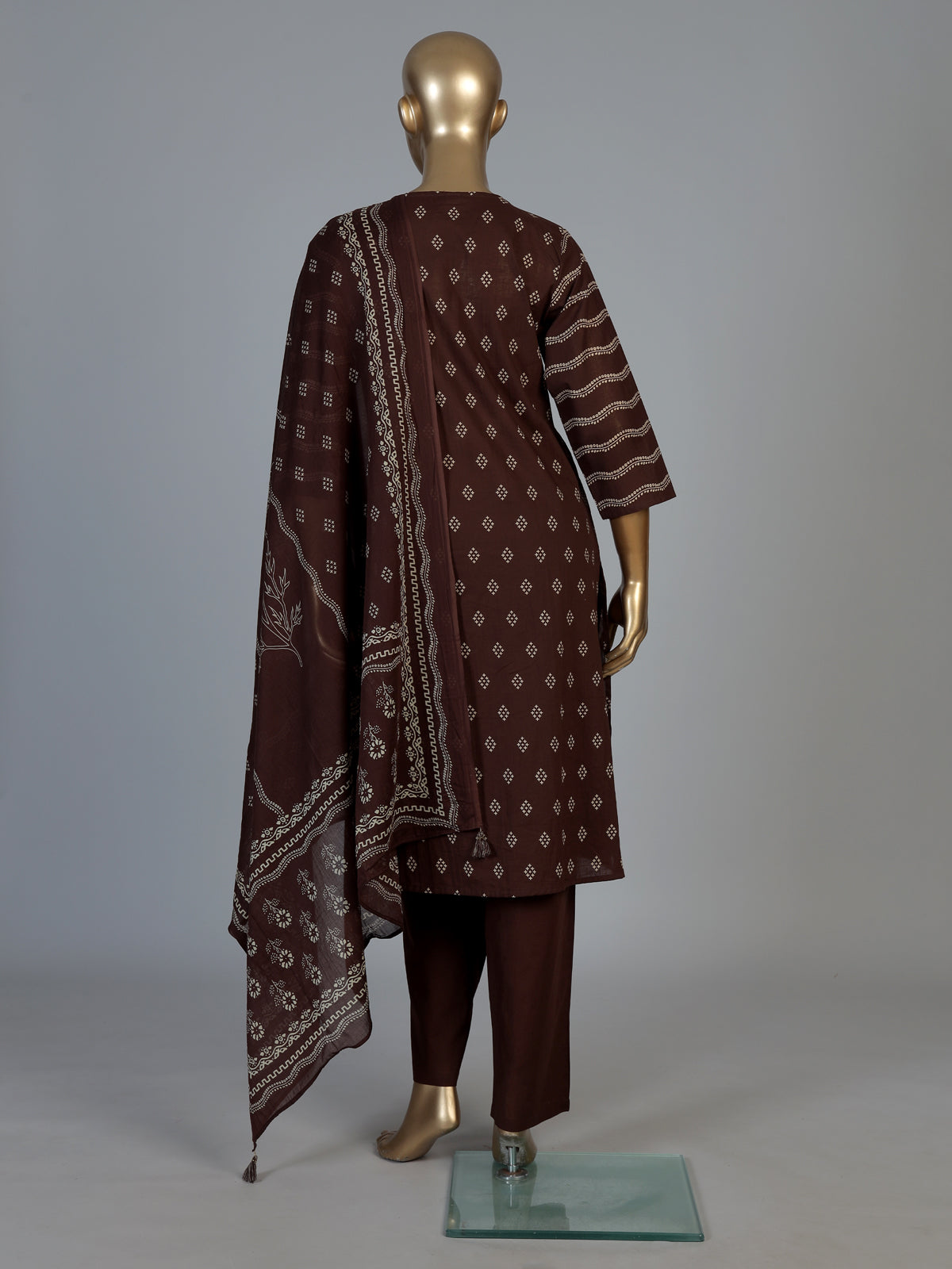 Coffee brown silk kurti set with printed dupatta and pants