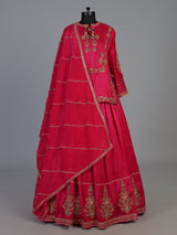 Rani pink raw silk lehenga choli with rajsthani dupatta design
