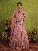 Onion pink raw silk lehenga choli with rajsthani style dupatta