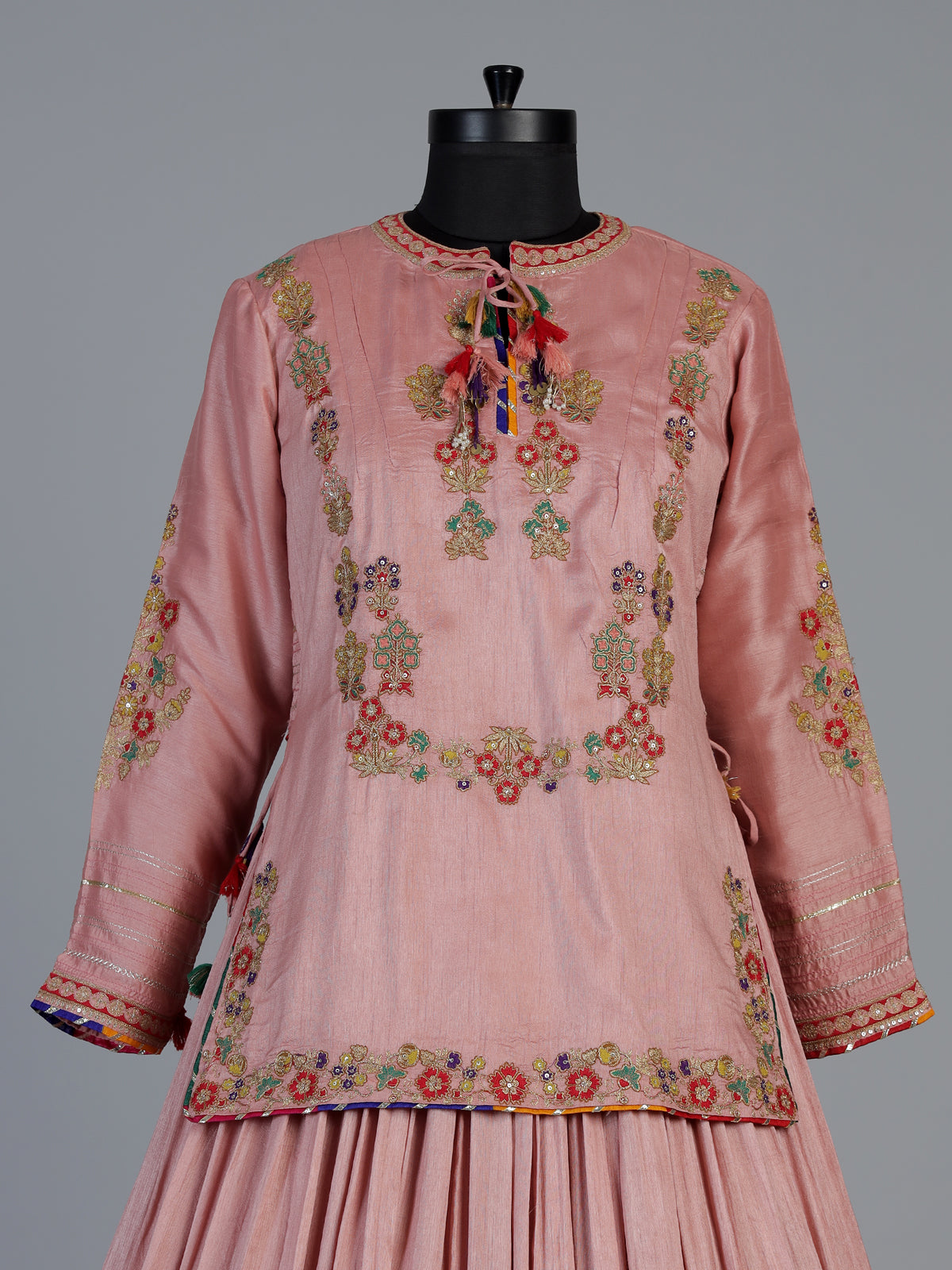 Onion pink raw silk lehenga choli with rajsthani style dupatta