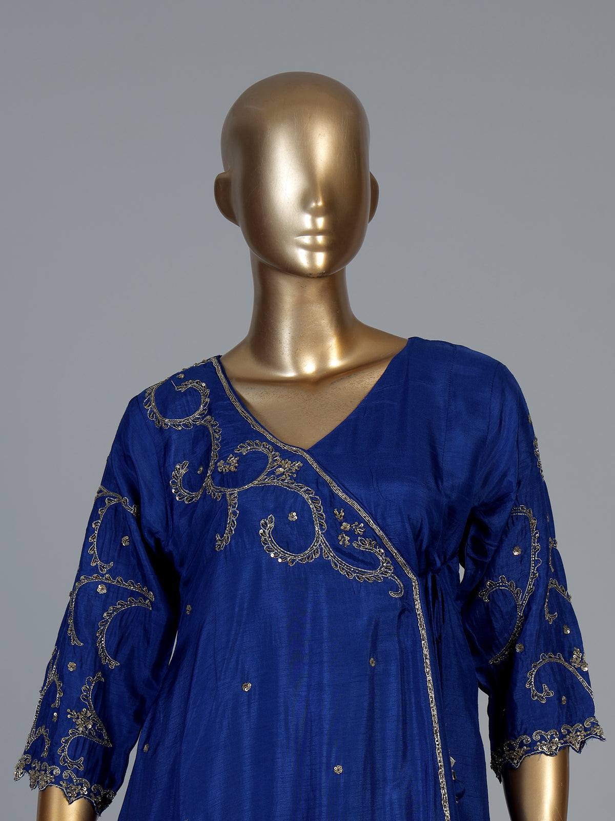 Royal blue silk anarkali salwar suit with gota zardosi embroidery dupatta