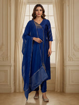 Royal blue silk anarkali salwar suit with dupatta and stylish pants