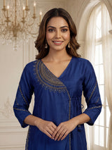 Royal blue silk anarkali salwar suit with dupatta and stylish pants