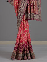 Red printed shaded dola silk saree for grand festive occasions