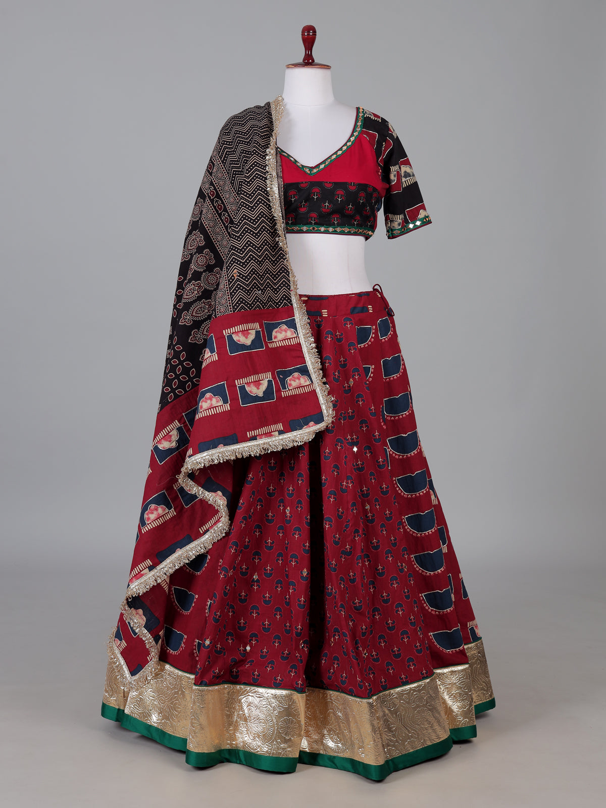 Maroon printed cultural lehenga choli for garba nights