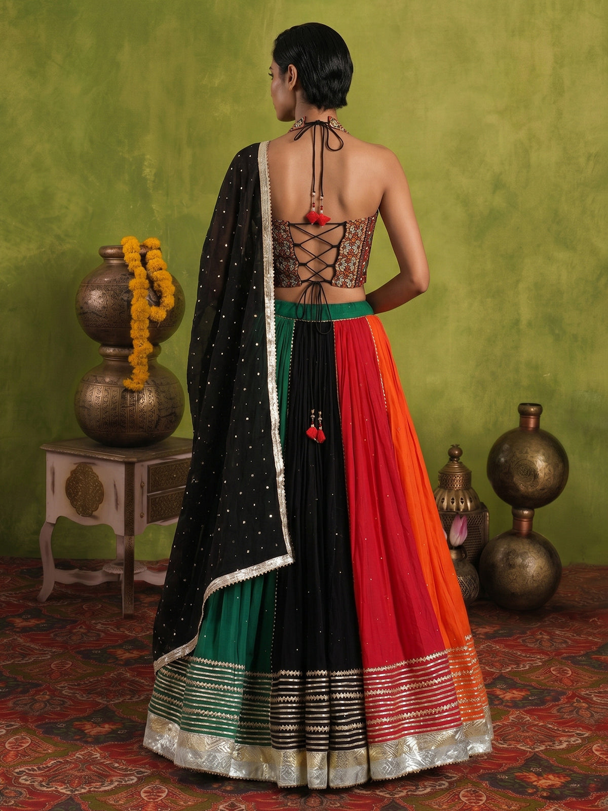 Multicolor halter neck navratri wear lehenga choli
