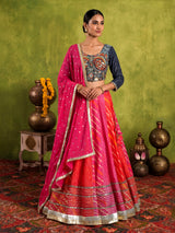 Pink silk bandhani navratri wear lehenga choli