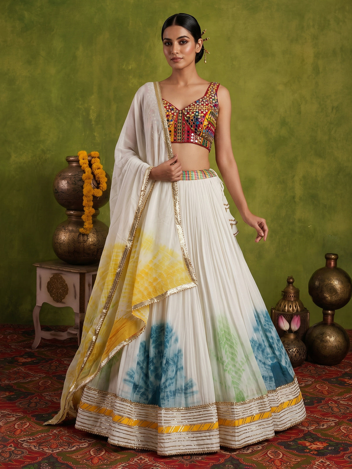 Off white multicolor navratri lehenga choli
