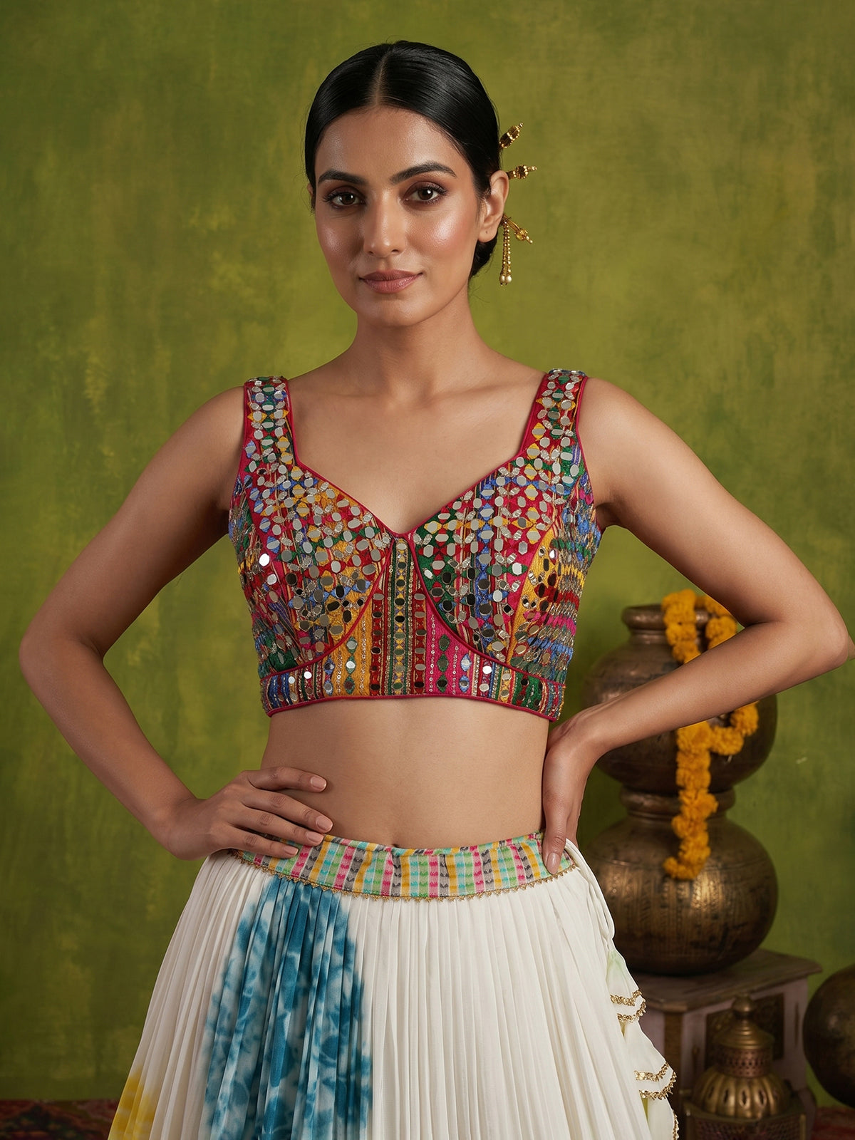Off white multicolor navratri lehenga choli