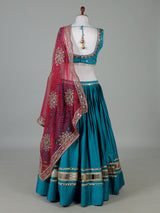 Teal blue mirror work lehenga choli for navratri outfit