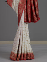 White dola silk elegant festive saree with luxurious embellishments