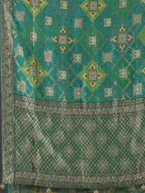Green bandhej dola silk saree with traditional festive elegance