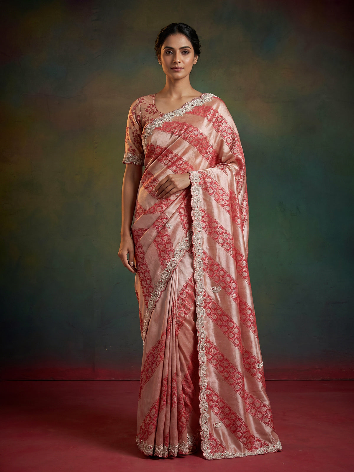 Red tissue silk bridal festive saree