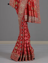 Red bandhani georgette designer saree with festive wear