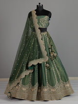 Pastel green silk unstitched wedding wear lehenga choli