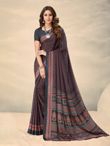 Charcoal black crepe silk modern printed saree for everyday style