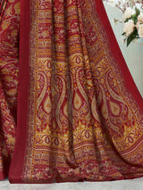 Maroon crepe silk designer printed saree for effortless daily elegance