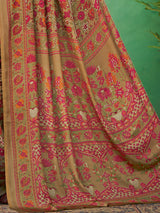 Mehendi olive floral printed crepe silk casual saree