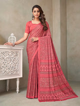 Pink floral printed crepe silk casual saree for women