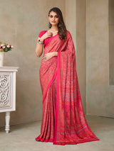 Rani pink floral printed crepe silk casual saree